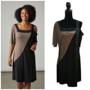 Unbranded Cold Shoulder Asymmetrical‎ Block Color Midi Dress Sz XL